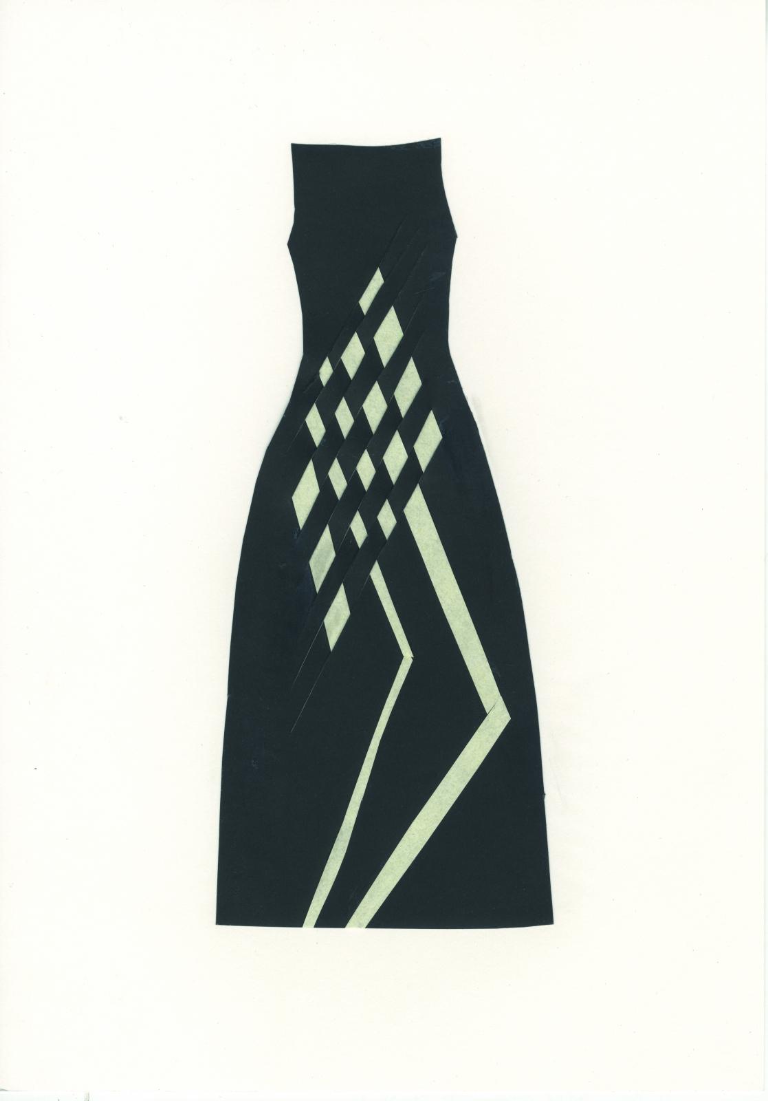 Diseño 7. Serie vestidos. Recortado en negro sobre fondo blanco